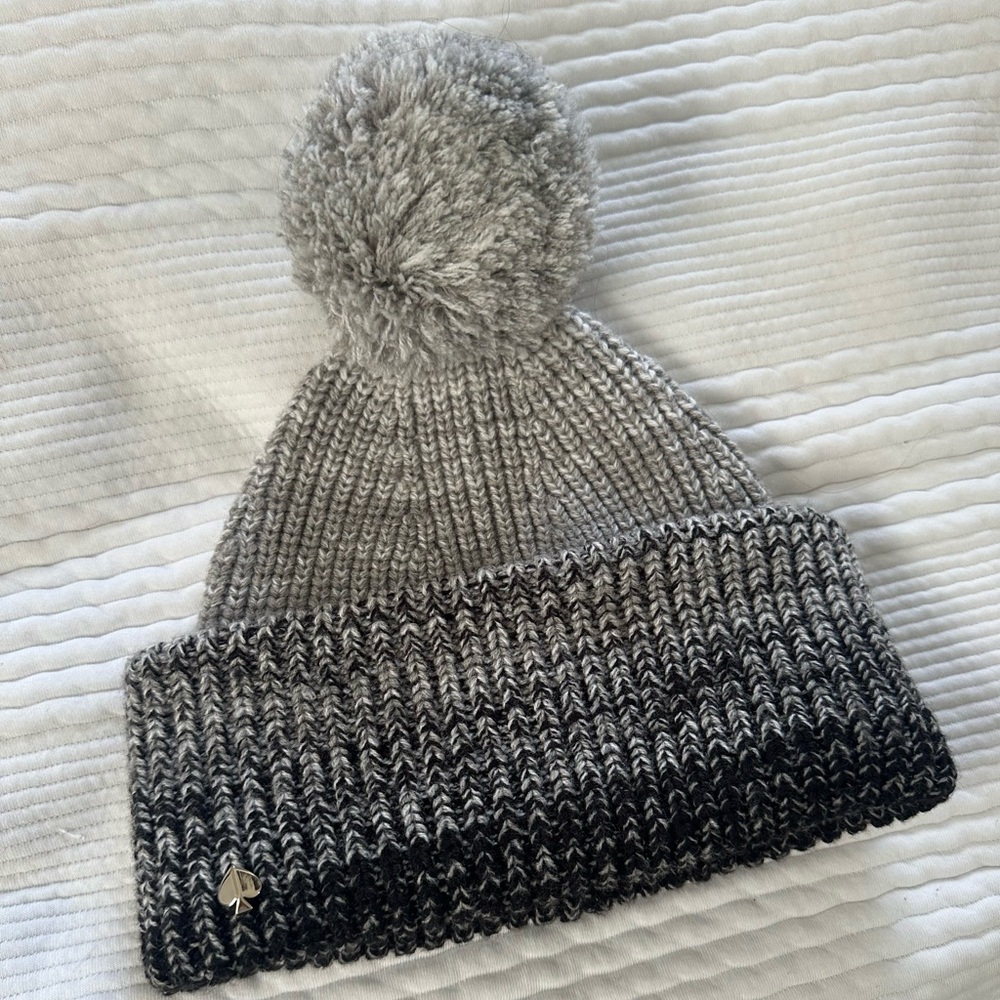 Kate Spade Gray and Black Pom-Pom Beanie